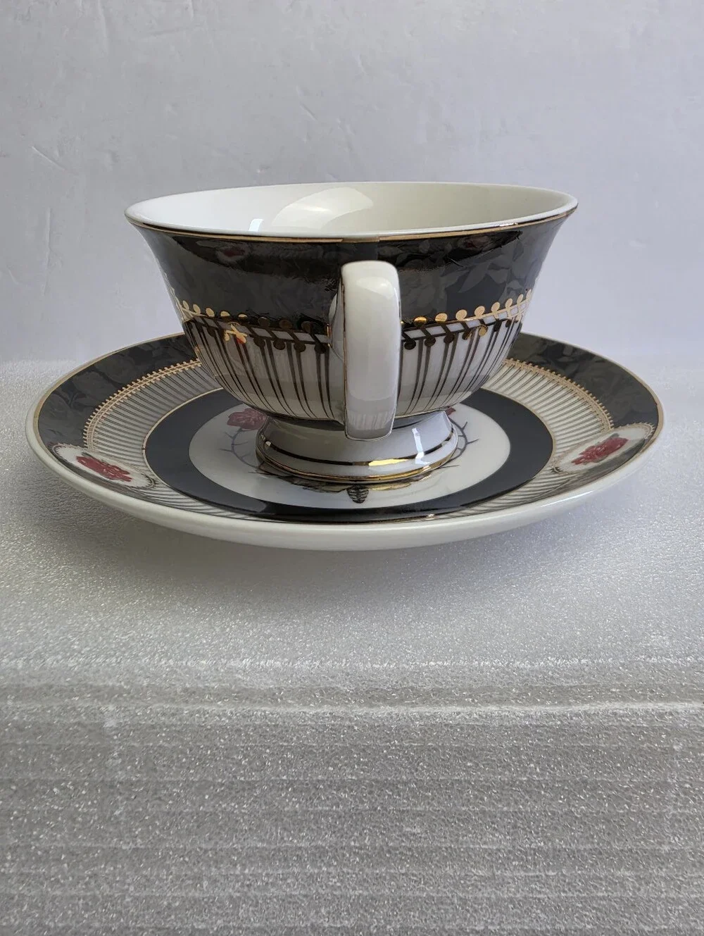Park Chateau Elegance 2 Piece Skull Roses Moth Tea Cup and Saucer Gold Trim